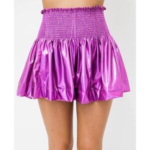 Queen of Sparkles Purple Metallic Smocked Skort Shiny Foil Gameday Shorts Large